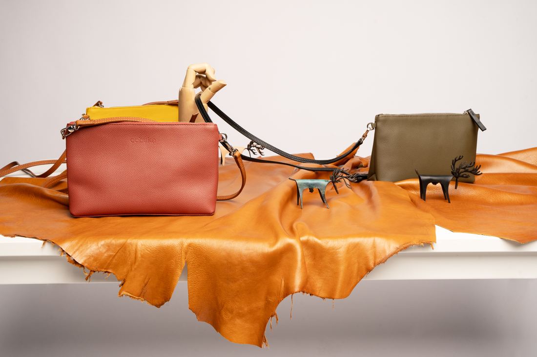 Leather flat-lay on raw hide