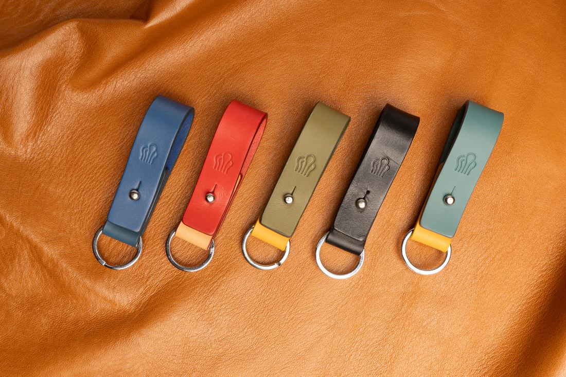 Leather keyrings in five colours